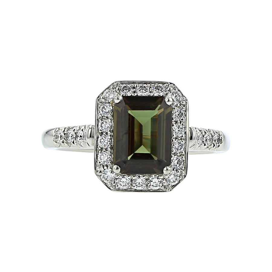 Platinum Emerald-Cut Alexandrite and Diamond Ring