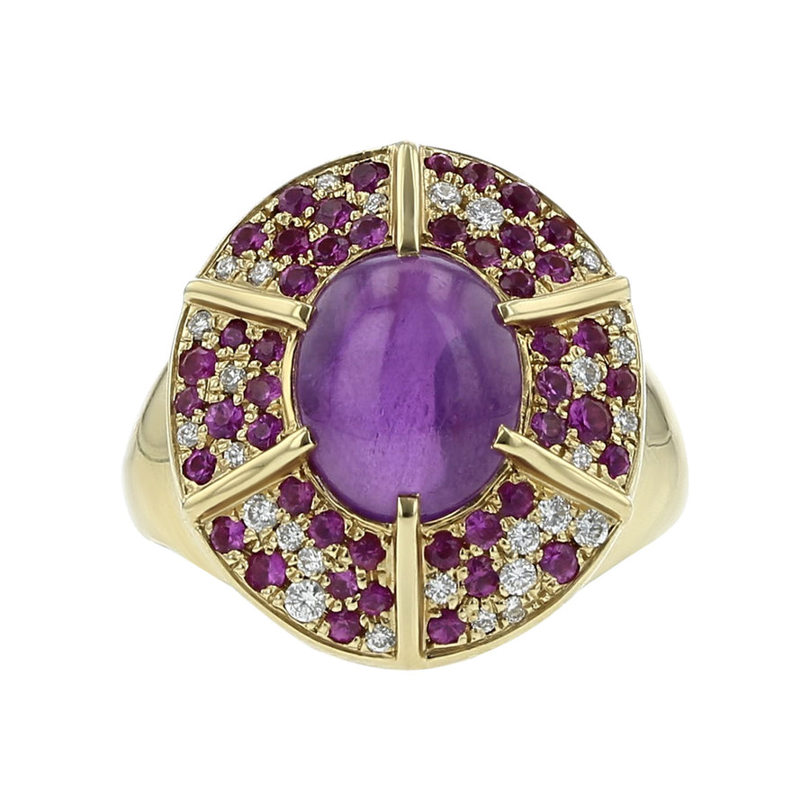 Purple Star Sapphire, Pink Sapphire and Diamond Ring