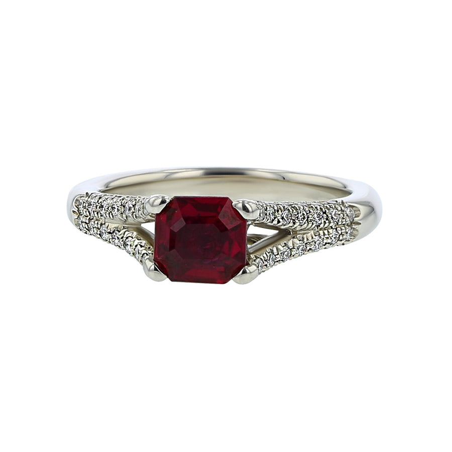 Emerald-Cut Ruby and Diamond Ring