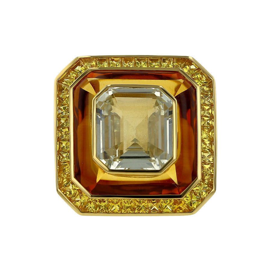 Yellow Sapphire, Citrine and Diamond Crystal Ring