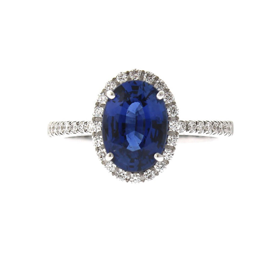18K White Gold Sapphire and Diamond Halo Ring