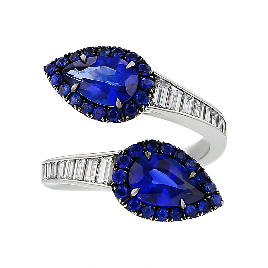 Blue Sapphire and Diamond Dore Bypass Ring