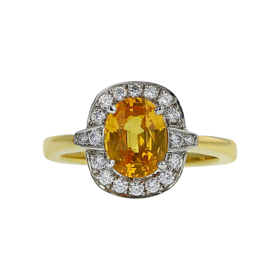 Yellow Sapphire and Diamond Halo Ring