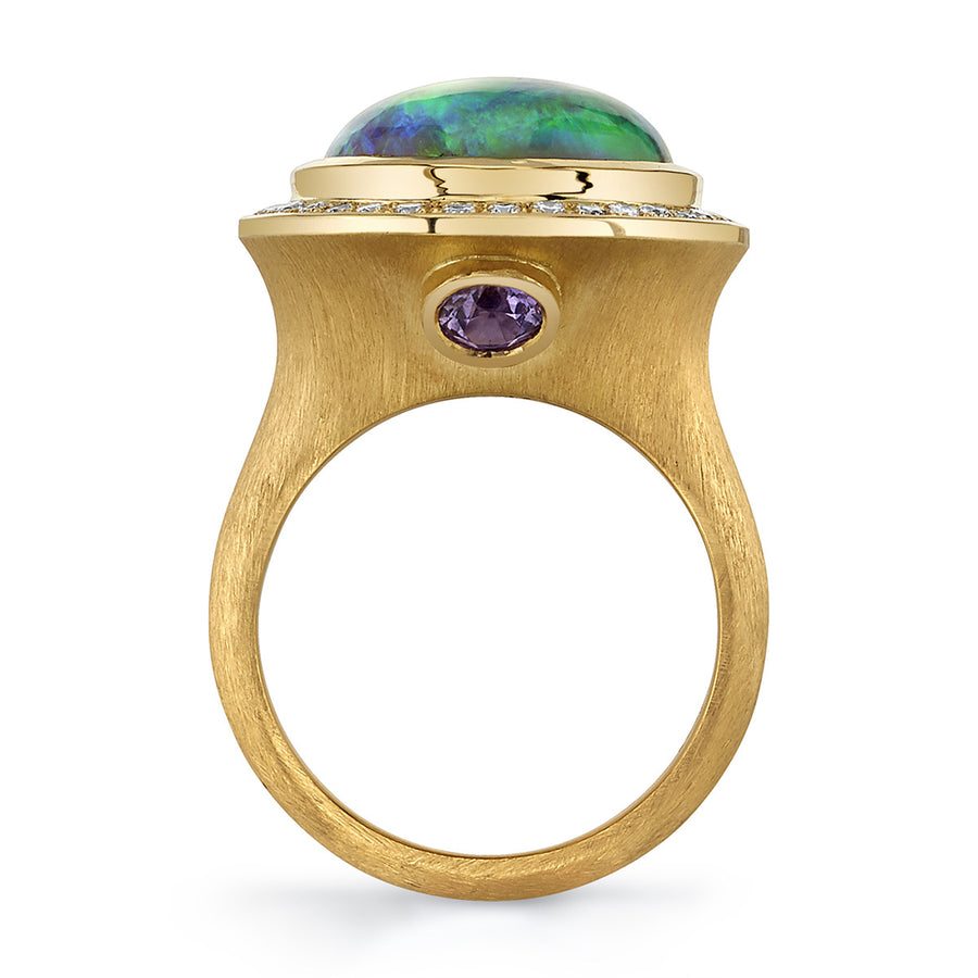 Opal, Purple Sapphire and Diamond Ring