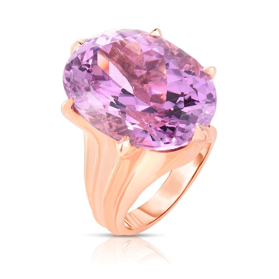 18K Rose Gold Oval Kunzite Solitaire Ring