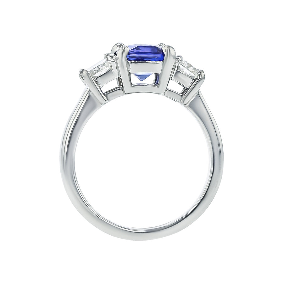 Platinum Cushion Sapphire and Diamond 3-Stone Ring