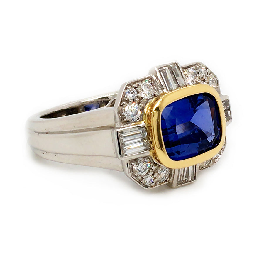 Cushion Blue Sapphire and Diamond Halo Ring