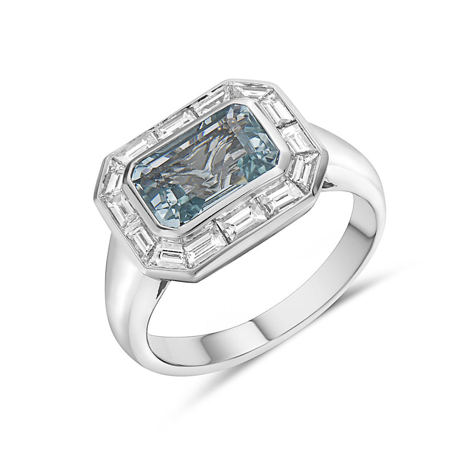 Pastel Diamond Emerald Cut Aquamarine Ring