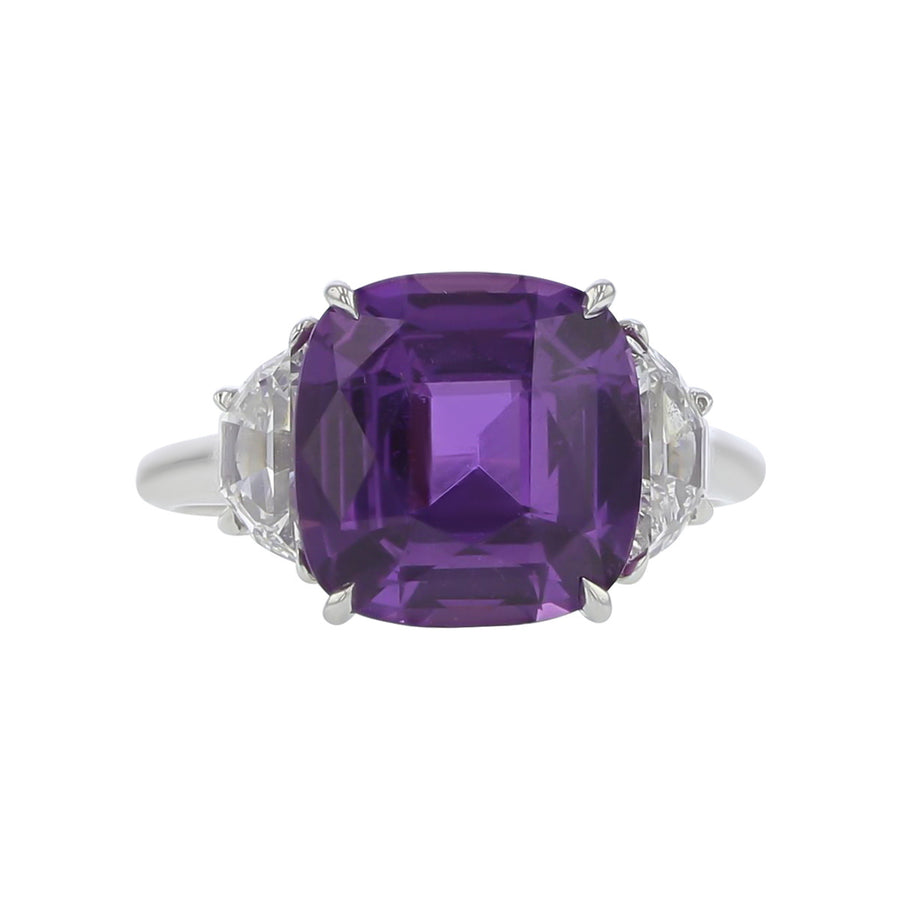 Madagascar Purple Sapphire and Diamond 3 Stone Ring