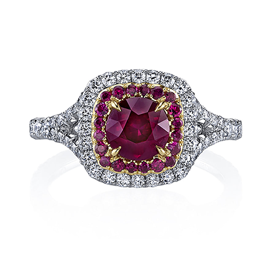 Ruby and Diamond Halo Ring