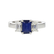Emerald-cut Sapphire and Diamond 3-Stone Ring