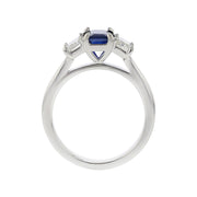 Emerald-cut Sapphire and Diamond 3-Stone Ring