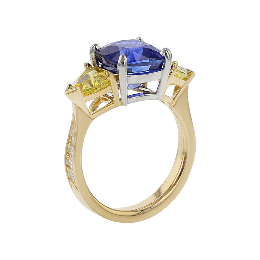 Sri Lankan Sapphire and Yellow Sapphire 3-Stone Ring