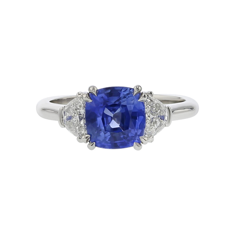 Platinum Sri Lankan Sapphire and Diamond 3-Stone Ring