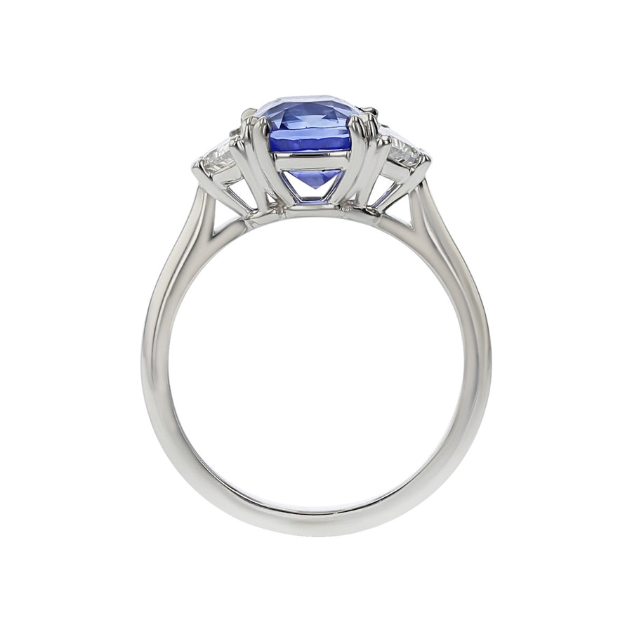 Platinum Sri Lankan Sapphire and Diamond 3-Stone Ring