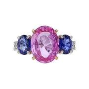 Pink Sapphire, Blue Sapphire and Diamond 3-Stone Ring