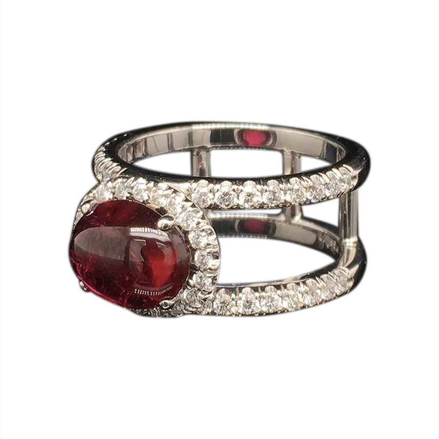 Rubellite Cabochon Ring