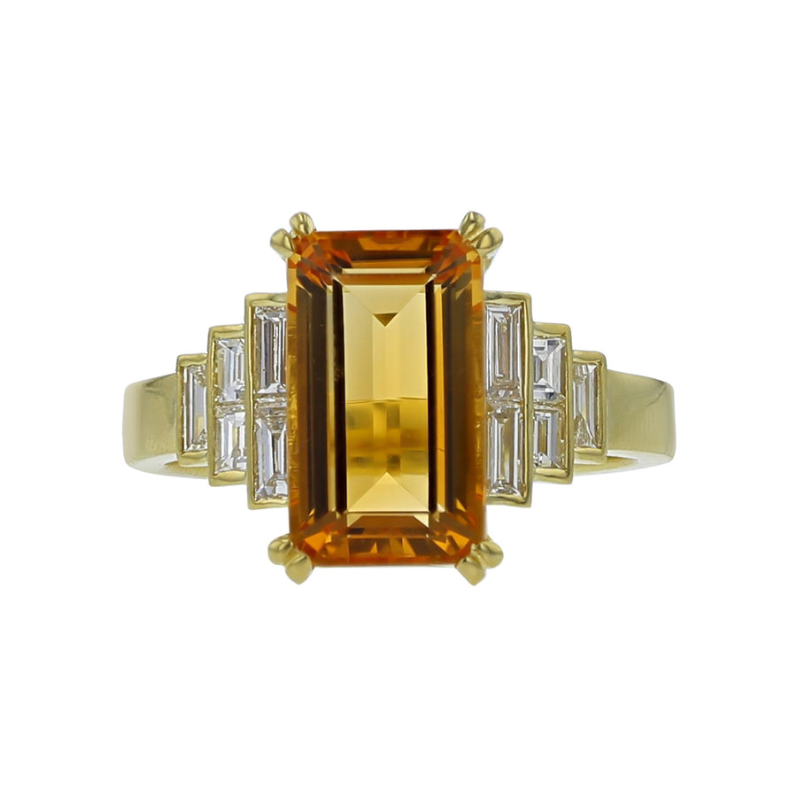 Pastel Emerald-cut Citrine and Diamond Ring