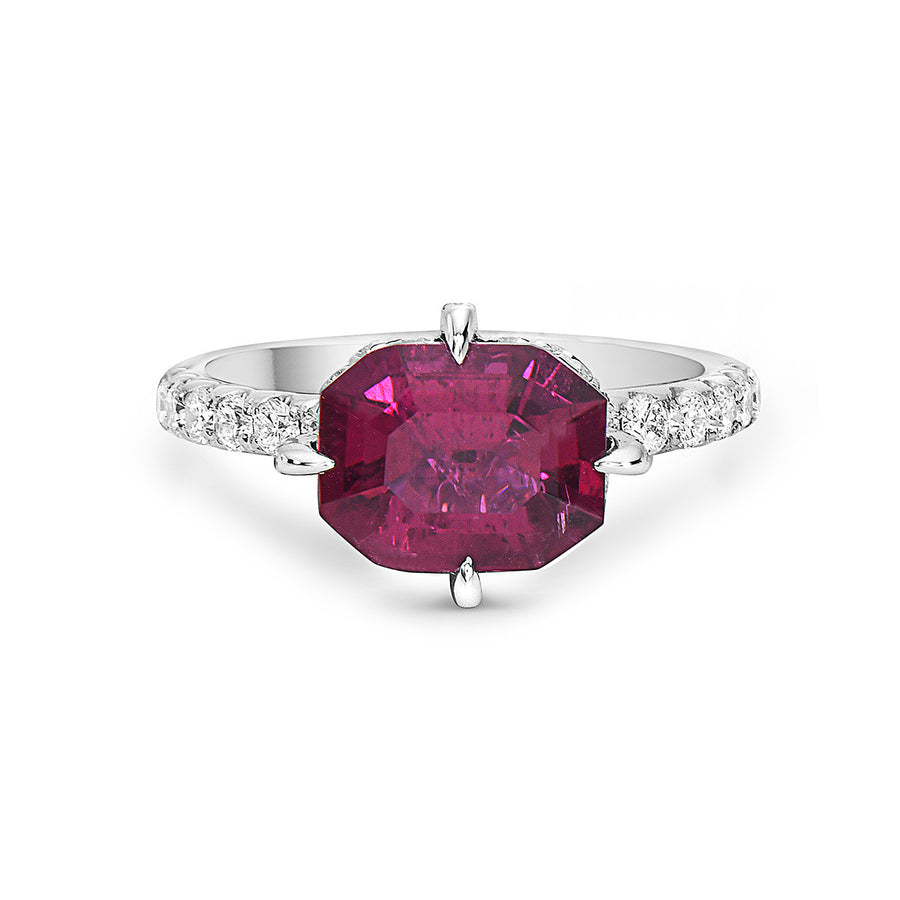 Asscher-cut Rubellite and Diamond Ring