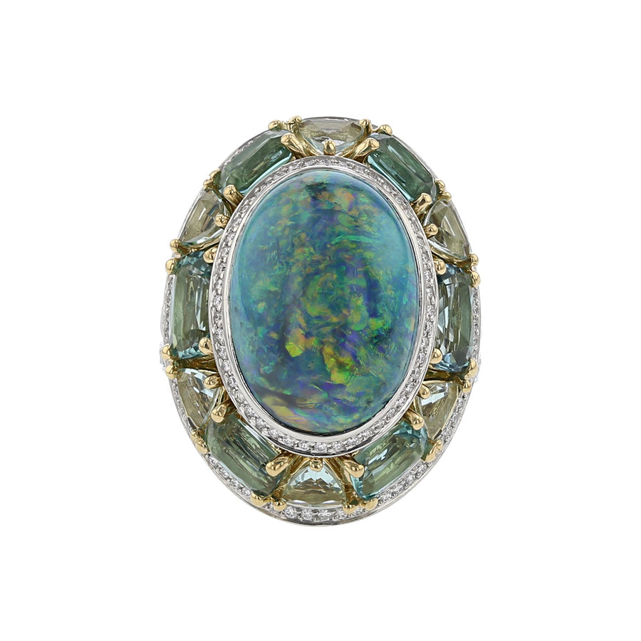 Black Opal, Blue Tourmaline and Diamond Ring
