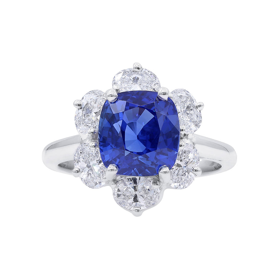 Sri Lankan Sapphire and Diamond Halo Ring