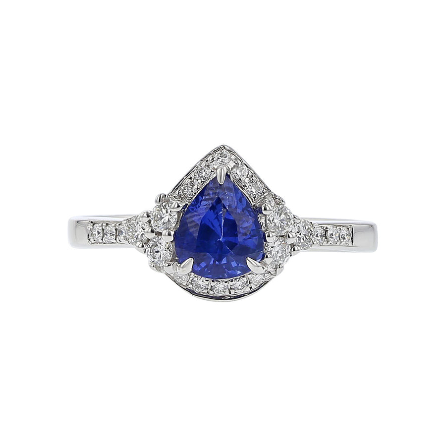 14K White Gold Sapphire and Diamond Halo Ring