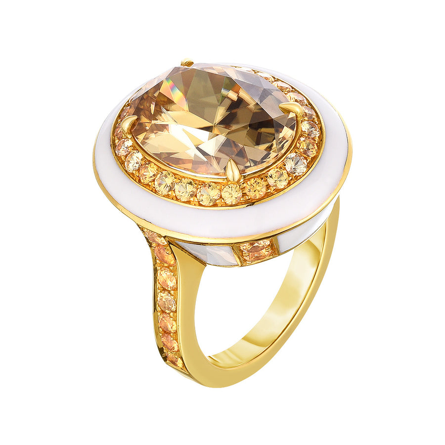 Yellow Zircon and Yellow Sapphire Halo Ring