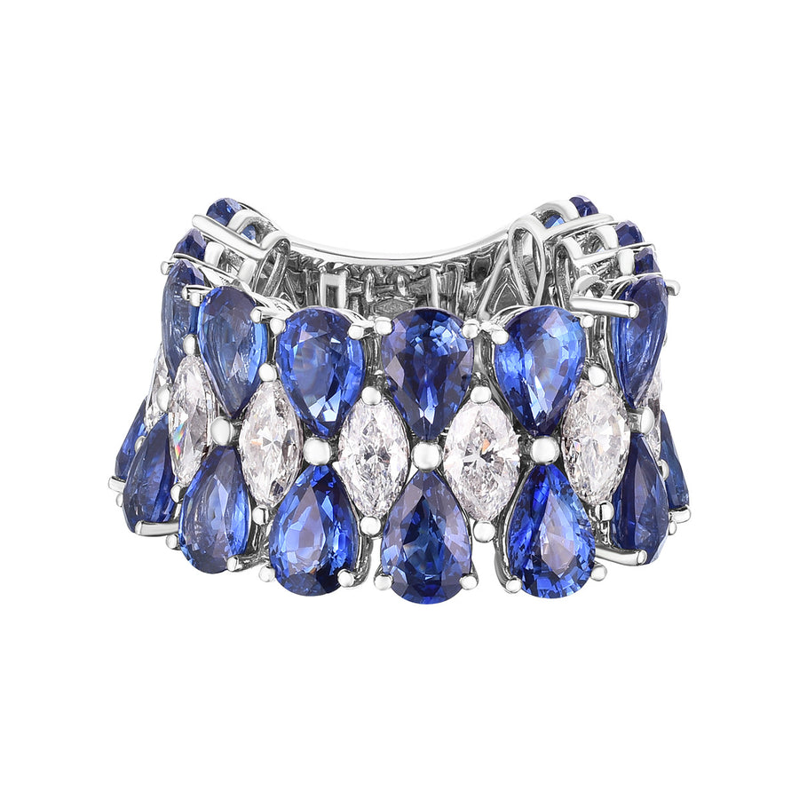 Pear Shaped Blue Sapphire and Marquise Diamond Ring