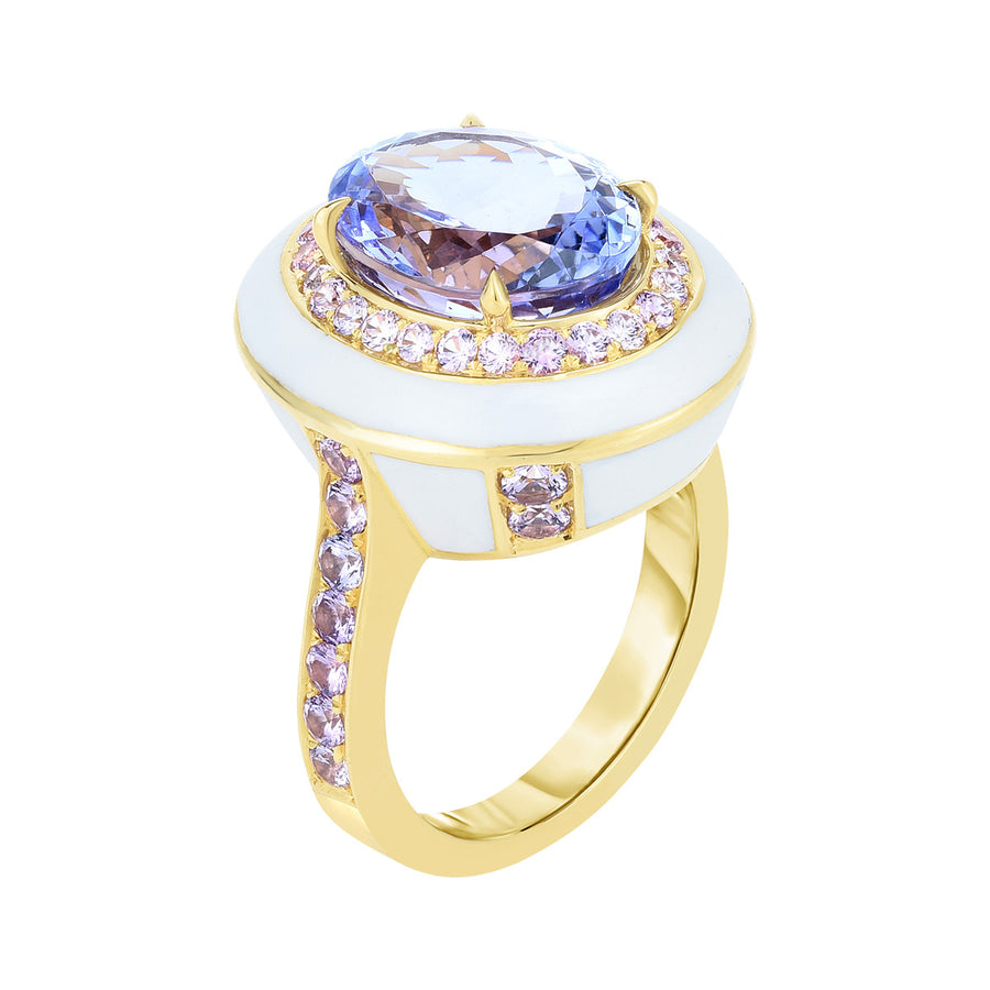 Purple Tanzanite and Pink Sapphire Halo Ring