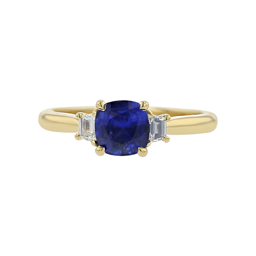 Cushion Ceylon Sapphire and Diamond 3-Stone Ring