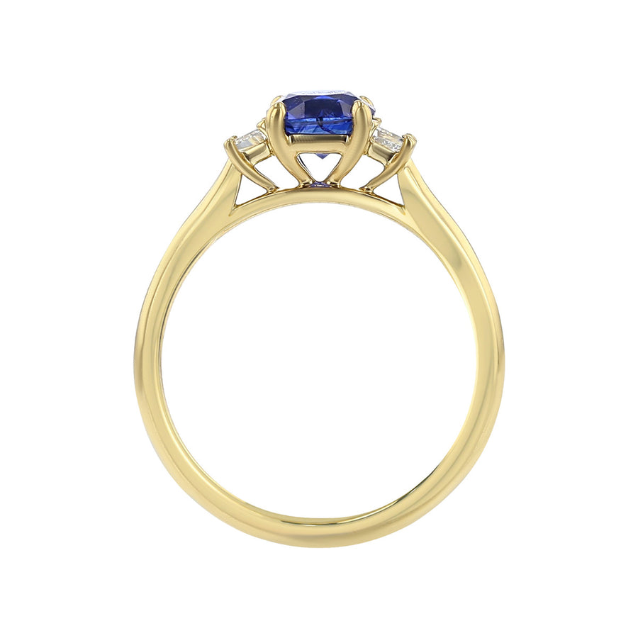 Cushion Ceylon Sapphire and Diamond 3-Stone Ring