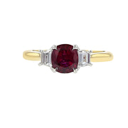 Mozambique Ruby and Trapezoid Diamond 3-Stone Ring