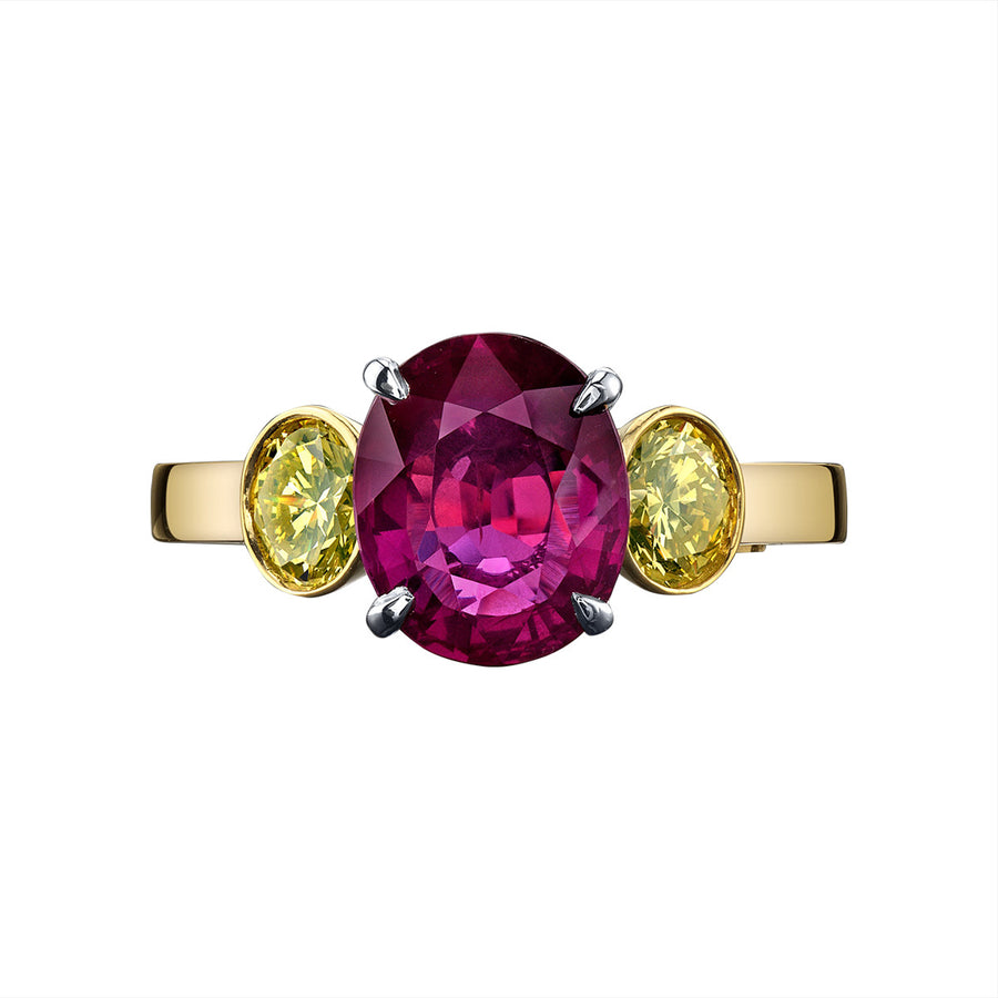 Mozambique Ruby and Diamond 3-Stone Ring