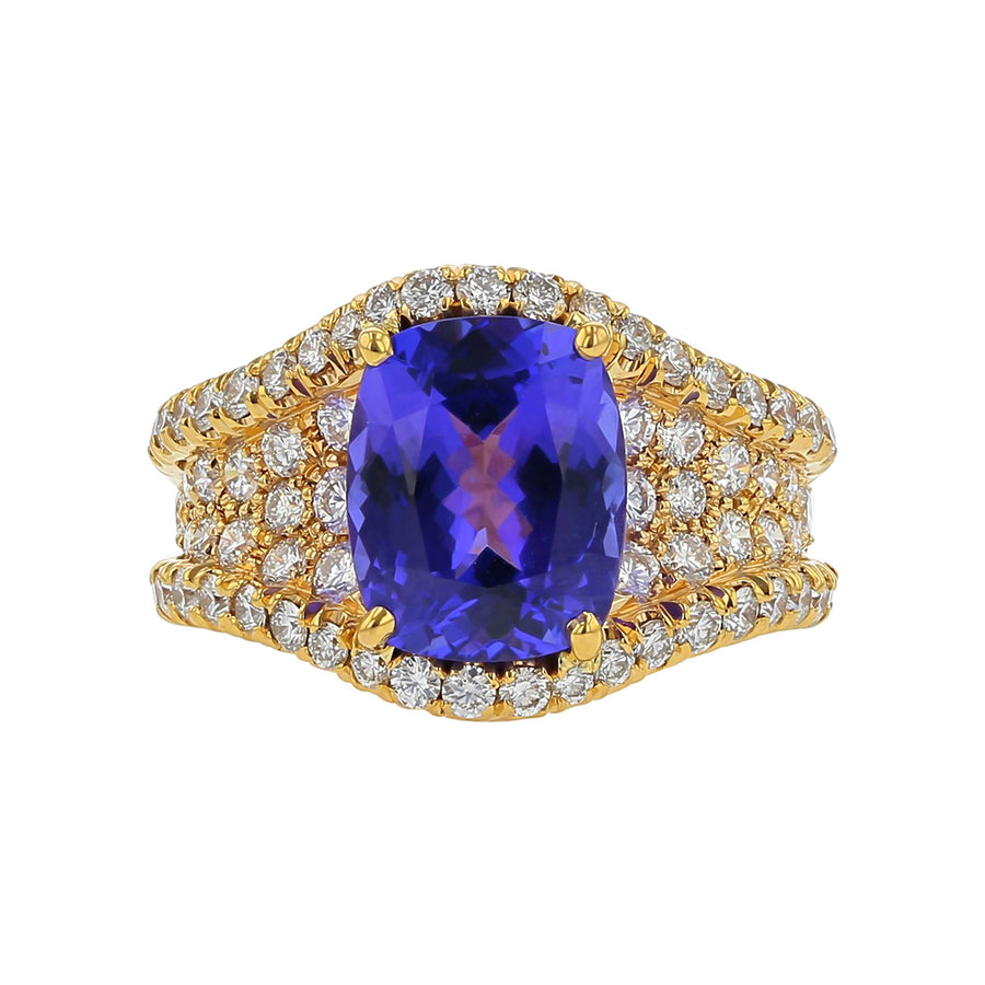 Blue Tanzanite, Diamond and Pink Sapphire Ring