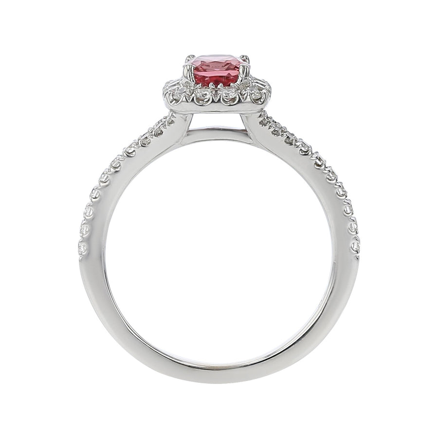 14K White Gold Mahenge Pink Spinel and Diamond Halo Ring