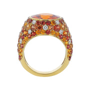 18k Yellow Gold Mandarin Garnet, Sapphire and Diamond Ring