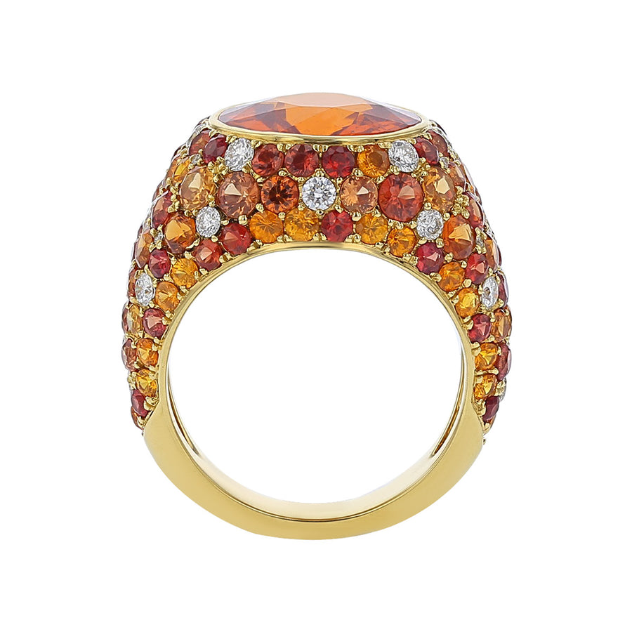 18k Yellow Gold Mandarin Garnet, Sapphire and Diamond Ring