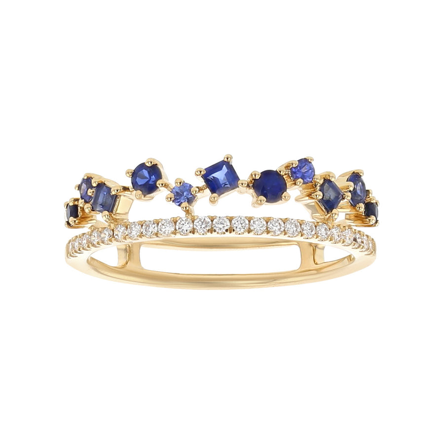 14K Yellow Gold Blue Sapphire and Diamond Ring