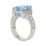 Emerald-cut Mozambique Aquamarine and Diamond Ring