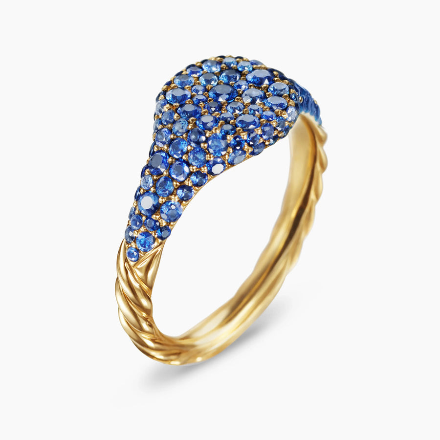 Petite Pave Pinky Ring in 18K Yellow Gold with Sapphires | Shreve & Co.