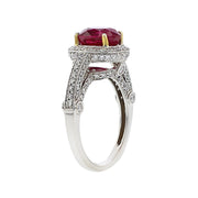 18K White Gold Ruby and Diamond Halo Ring