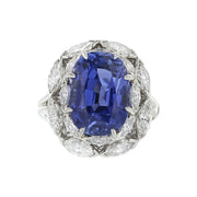 Sri Lanka Sapphire and Marquise Diamond Halo Ring