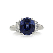 Platinum Sapphire Ring with Half-Moon Diamonds