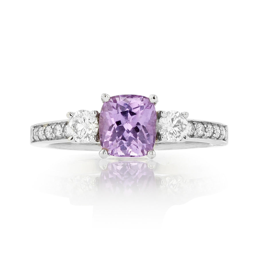 Platinum Pink Sapphire Diamond Three Stone Ring