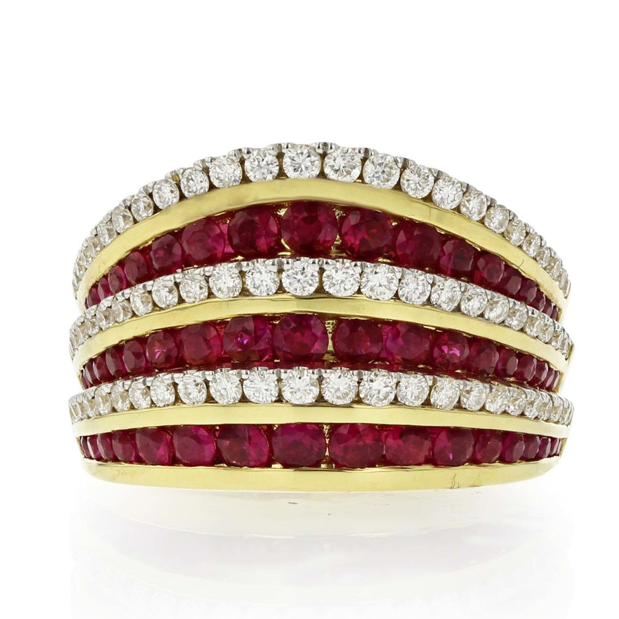 Krypell Collection Ruby and Diamond 6 Row Ring