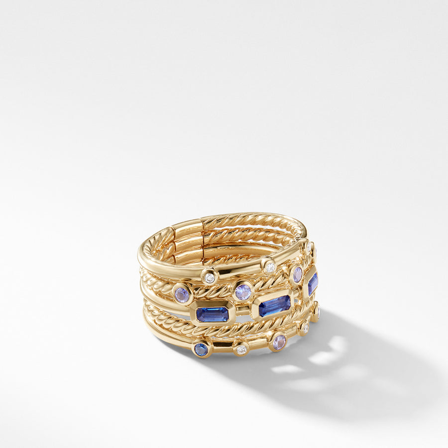 Novella Stack Ring in Light Blue Sapphire and Purple Sapphire with Diamonds