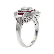 14K White Gold Diamond and Ruby Ring