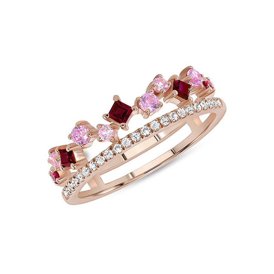 14K Rose Gold Pink Sapphire, Ruby and Diamond Ring