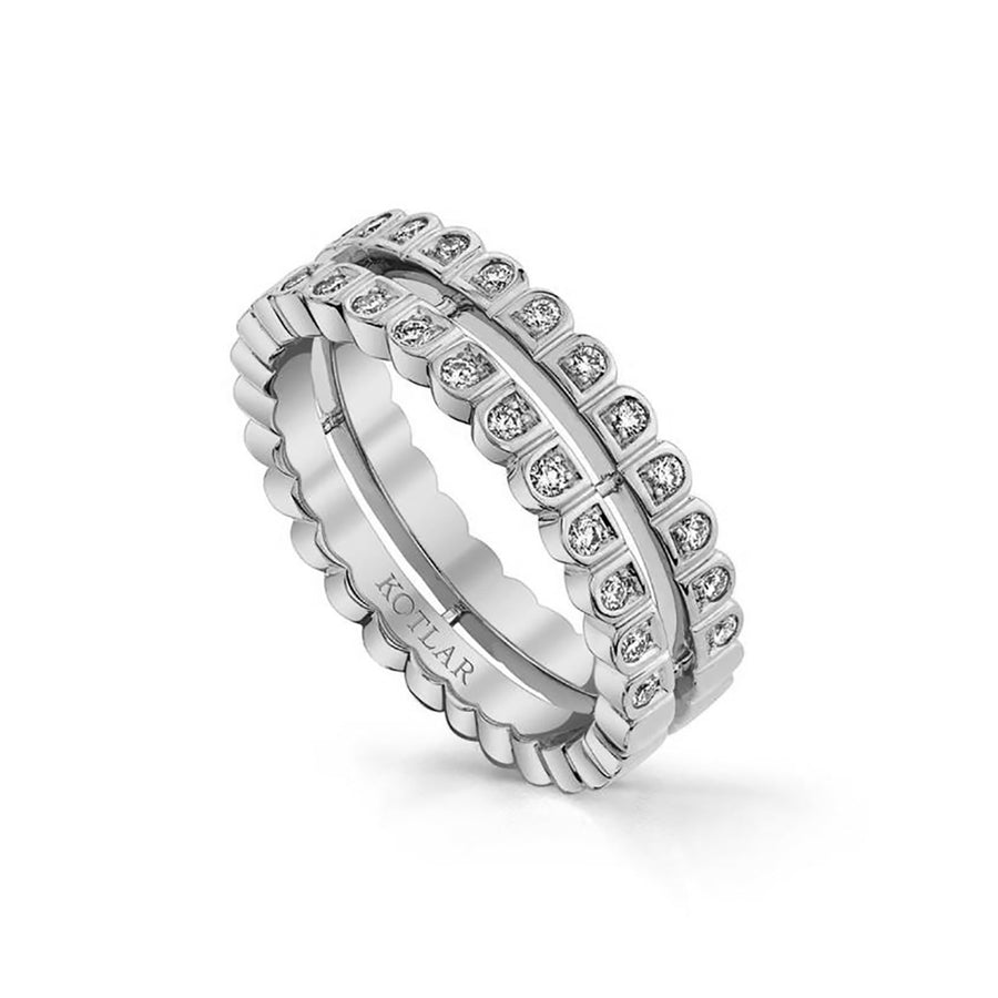 18K White Gold Diamond Scallop Silhouette Band