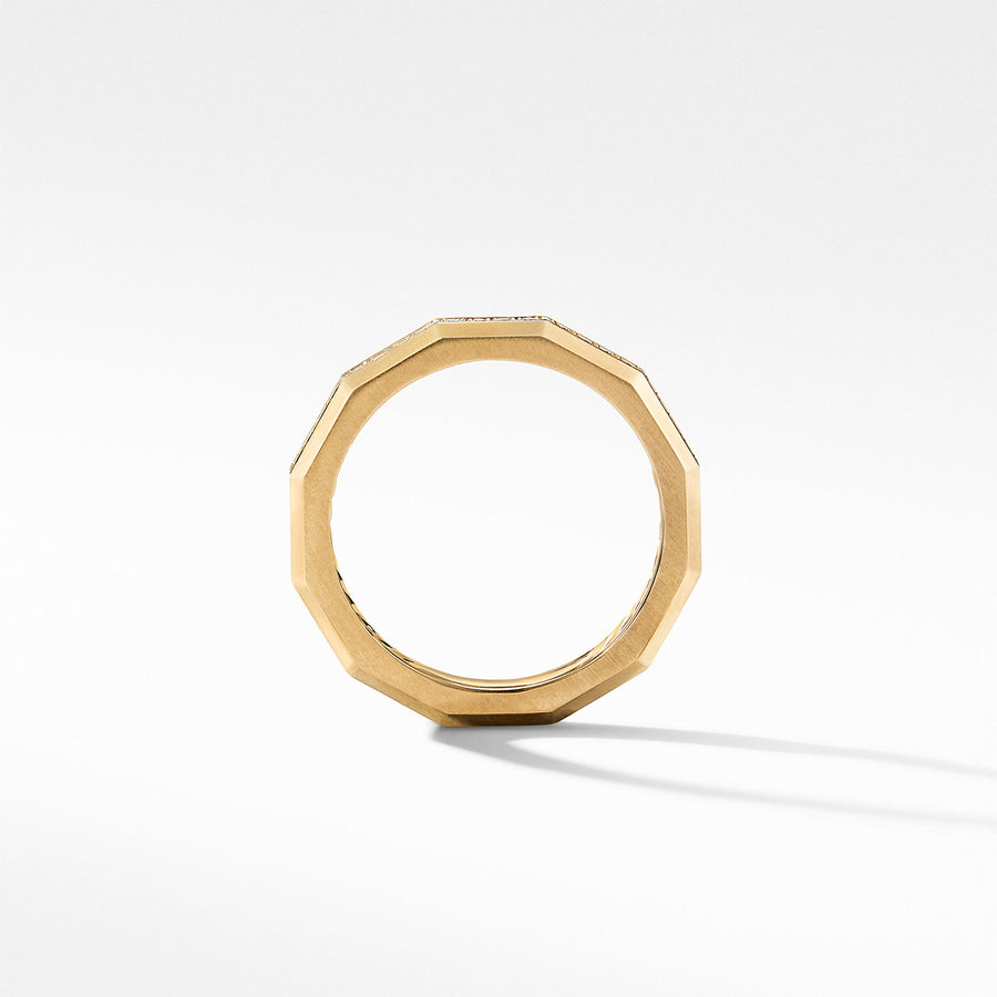 Faceted Band Ring in 18K Yellow Gold with Pave Diamonds